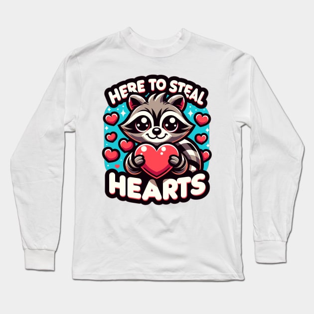 Raccoon Heart Bandit - Cute Animal Love Graphic Long Sleeve T-Shirt by WEARWORLD